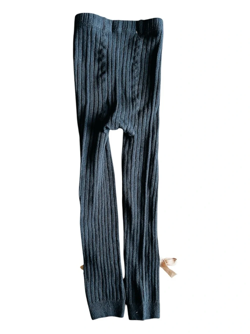 ASHMI & CO. Premium Cotton Mila Ribbed Baby Leggings Black Tan Bows 12-24 M NWOT